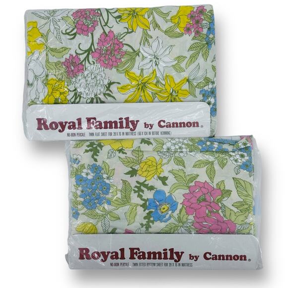 Vintage Cannon Royal Family Cotswolds Floral Twin Sheet Set No Iron Percale - Picture 1 of 6